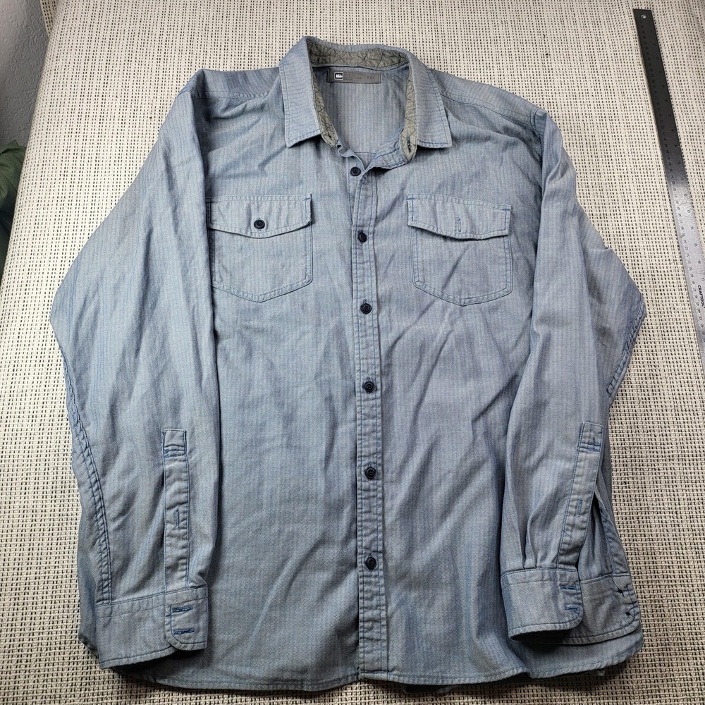REI Shirt Mens 2XL Blue Herringbone Long Sleeve Button Front Casual Cotton‎